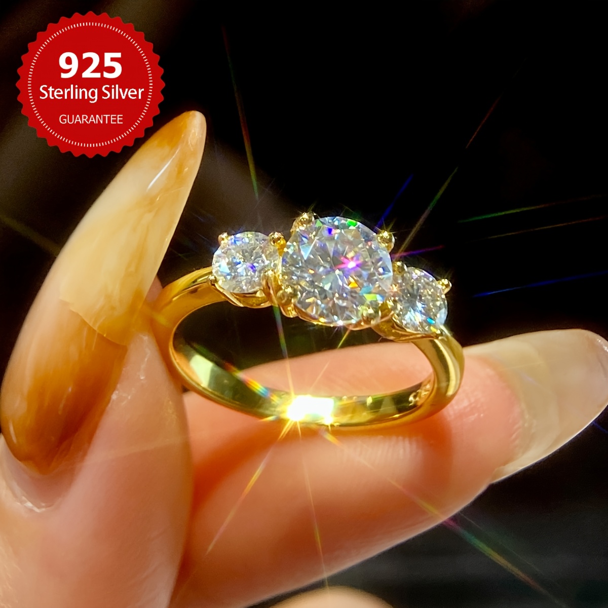 Moissanite Engagement Ring 925 Sterling Silver Golden Promise Ring